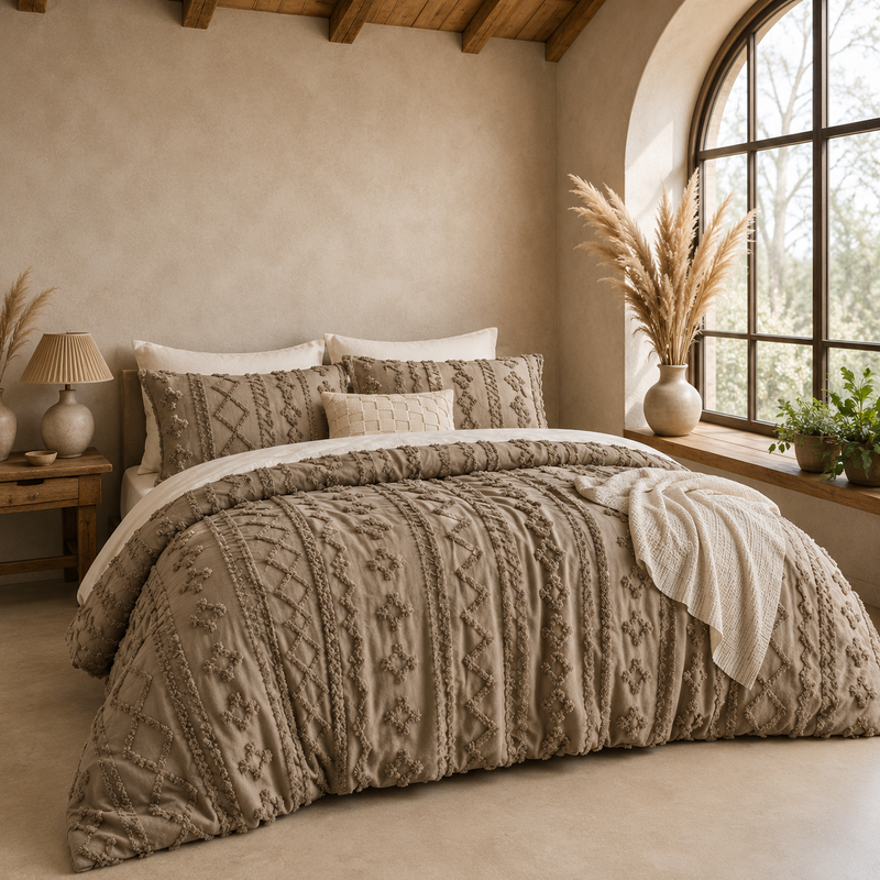 Bohemian Textured Bedspread | Plush Tufted Bed Cover | Neutral Bedroom Quilt | Cream Chenille Bedspread | Woven Diamond Bed Cover | Soft Decorative Bedspread | Modern Boho Bed Decor | Rustic Neutral Bedding | Textured Queen Bedspread | Elegant Tufted Bed Cover | Cozy Layered Bedding | Farmhouse Bedroom Quilt | Vintage Inspired Bedspread | Minimalist Neutral Bedding | Luxury Textured Comforter | Decorative Guest Room Bedding | Soft Woven Bed Cover | Earth Tone Bedroom Decor | Stylish Bedroom Layering | 