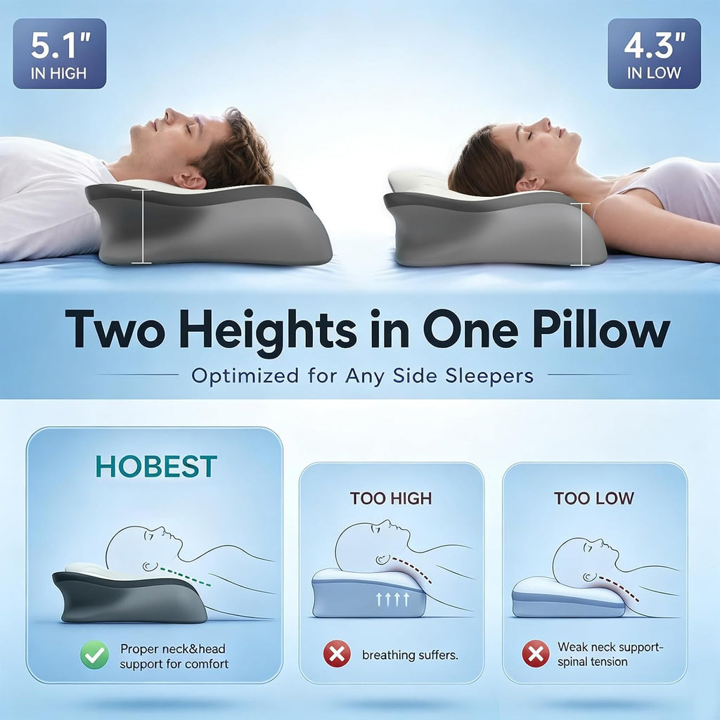 Ultra Pain Relief Cooling Pillow for Neck Support, Adjustable Cervical Pillow Cozy Sleeping, Odorless Ergonomic Contour Memory Foam Pillows, Orthopedic Bed Pillow for Side Back Stomach Sleeper
