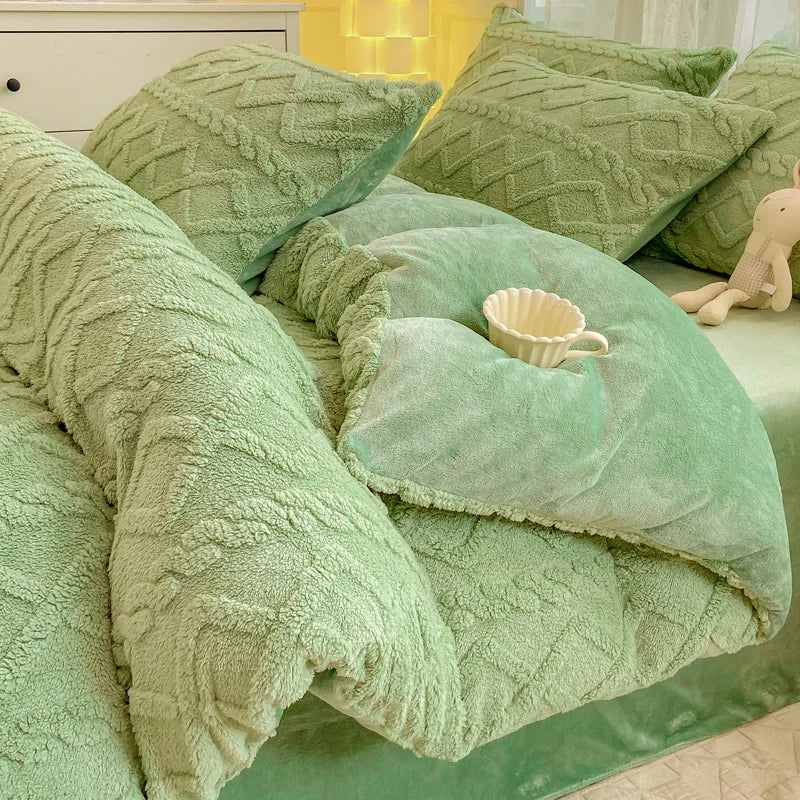 Jacquard Blanket 4 Piece Set Luxury Soft Warm Bedding Set Bed Sheet Duvet Cover Pillowcases-1