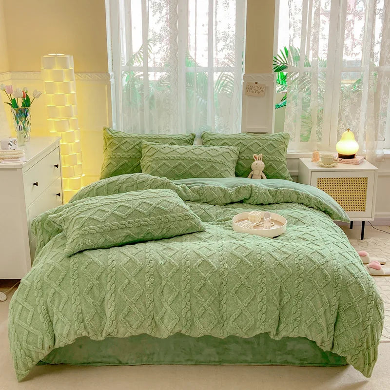 Jacquard Blanket 4 Piece Set Luxury Soft Warm Bedding Set Bed Sheet Duvet Cover Pillowcases-6