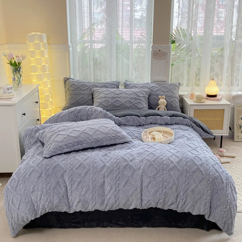 Jacquard Blanket 4 Piece Set Luxury Soft Warm Bedding Set Bed Sheet Duvet Cover Pillowcases-7