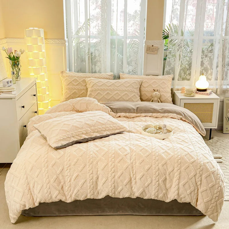 Jacquard Blanket 4 Piece Set Luxury Soft Warm Bedding Set Bed Sheet Duvet Cover Pillowcases-8