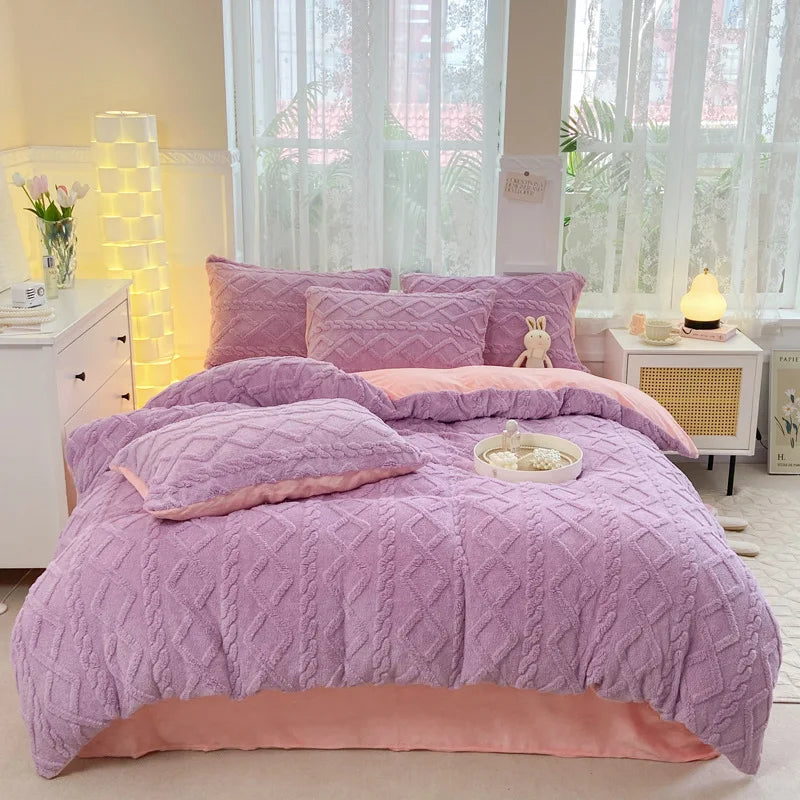 Jacquard Blanket 4 Piece Set Luxury Soft Warm Bedding Set Bed Sheet Duvet Cover Pillowcases-3