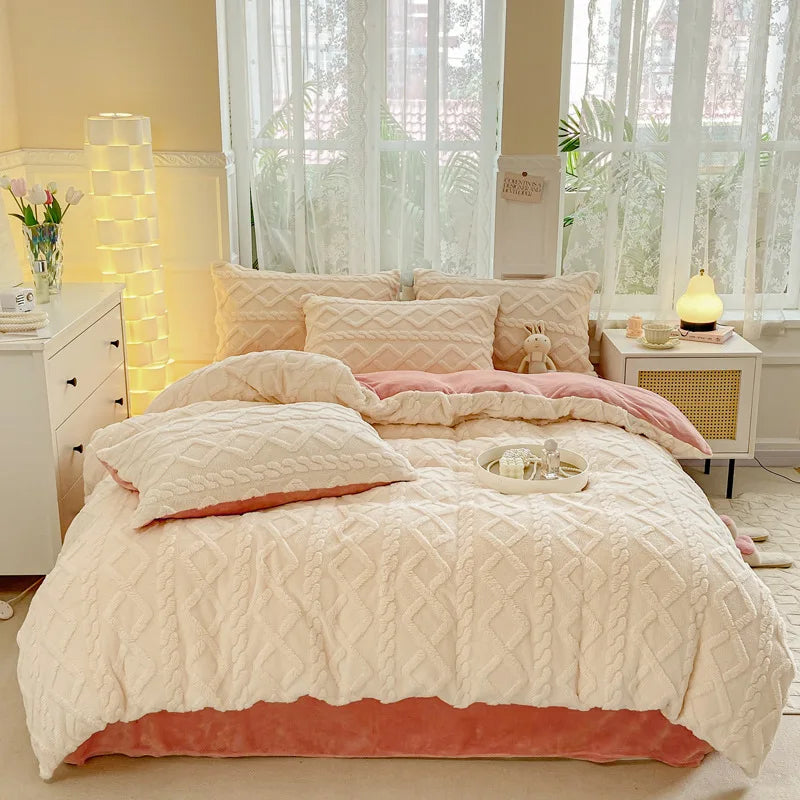Jacquard Blanket 4 Piece Set Luxury Soft Warm Bedding Set Bed Sheet Duvet Cover Pillowcases-10