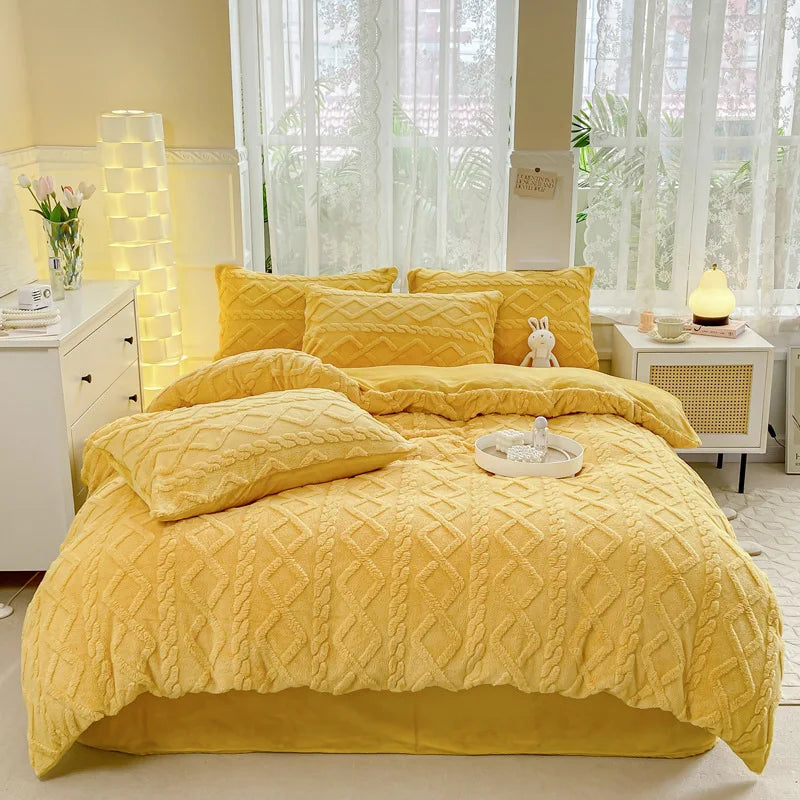 Jacquard Blanket 4 Piece Set Luxury Soft Warm Bedding Set Bed Sheet Duvet Cover Pillowcases-12
