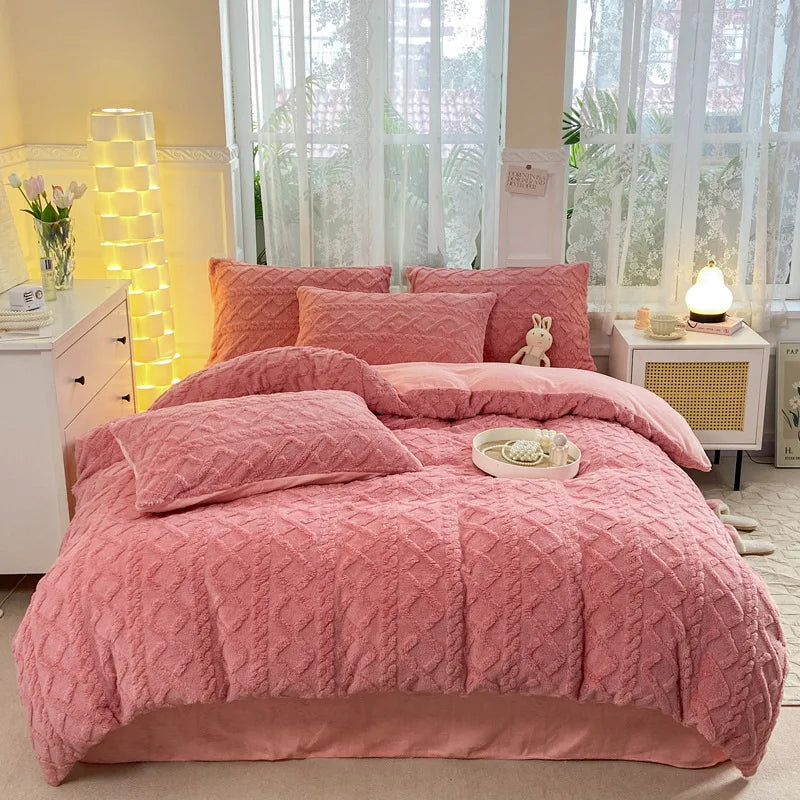 Jacquard Blanket 4 Piece Set Luxury Soft Warm Bedding Set Bed Sheet Duvet Cover Pillowcases-9