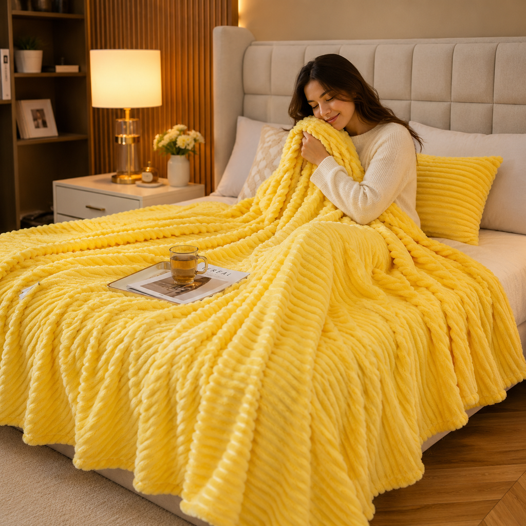 Luxury Soft Plush Textured Throw Blanket – Cozy Faux Fur Sofa & Bed Blanket
