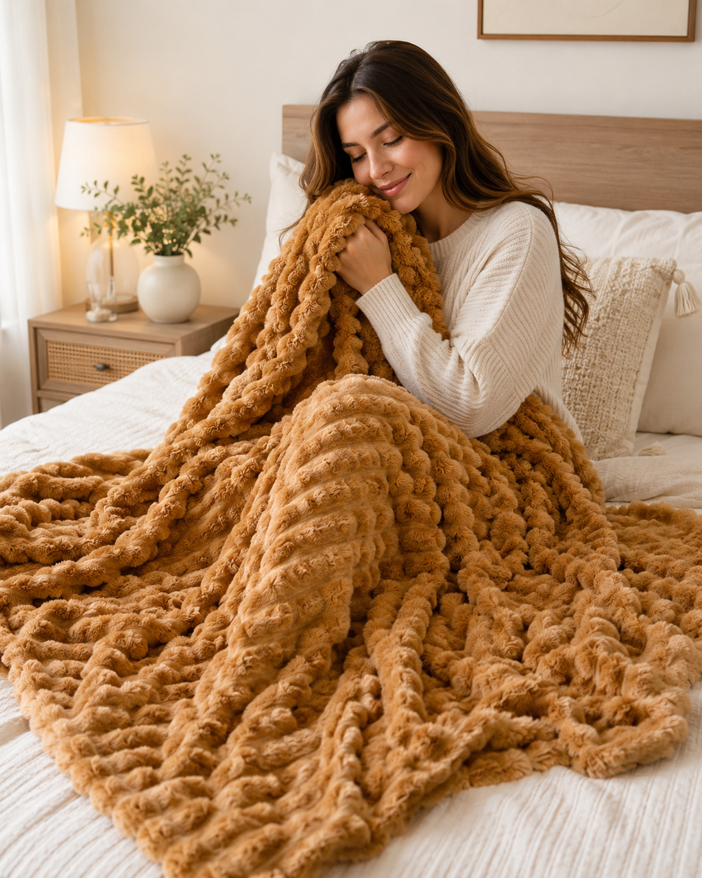 Luxury Soft Plush Textured Throw Blanket – Cozy Faux Fur Sofa & Bed Blanket